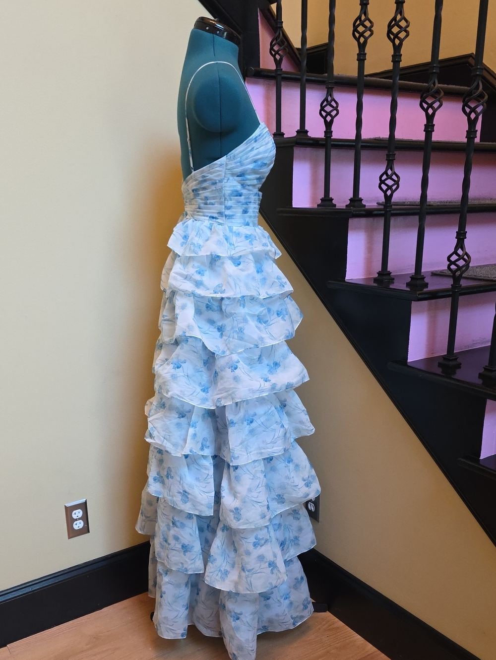 NWOT Blue Floral Tiered Ruffle Maxi/Formal Dress - Picture 4 of 10